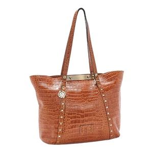 Patricia Nash Leather Croc Embossed Benvenuto Tote British Tan